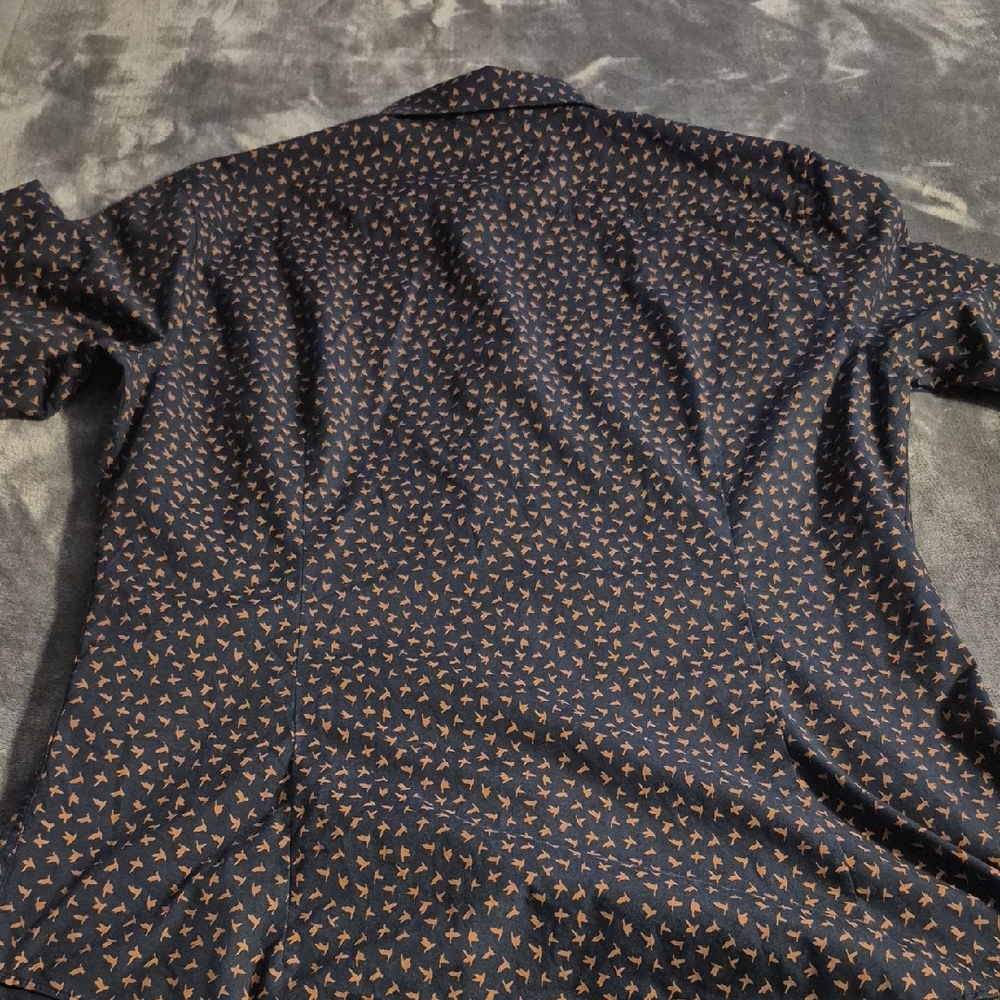 H&M Men's Dark Blue and Orange Casual Shirt - Picture 6 of 9